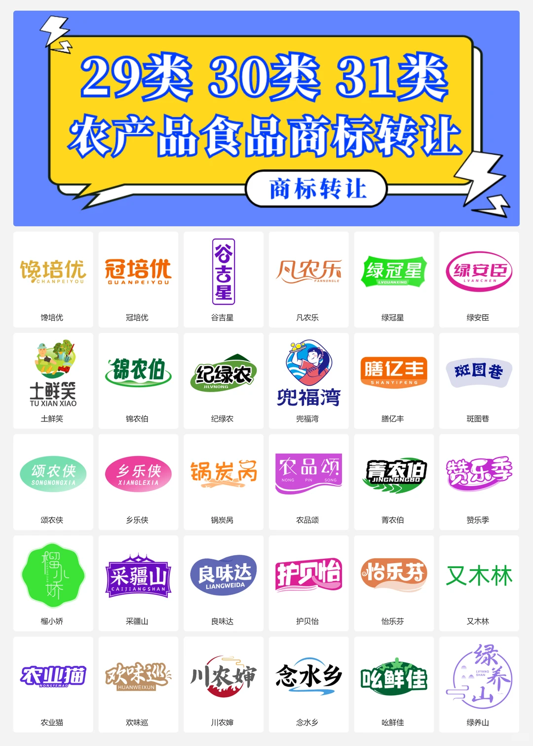 农产品 特产 食品29、30、31类商标转让