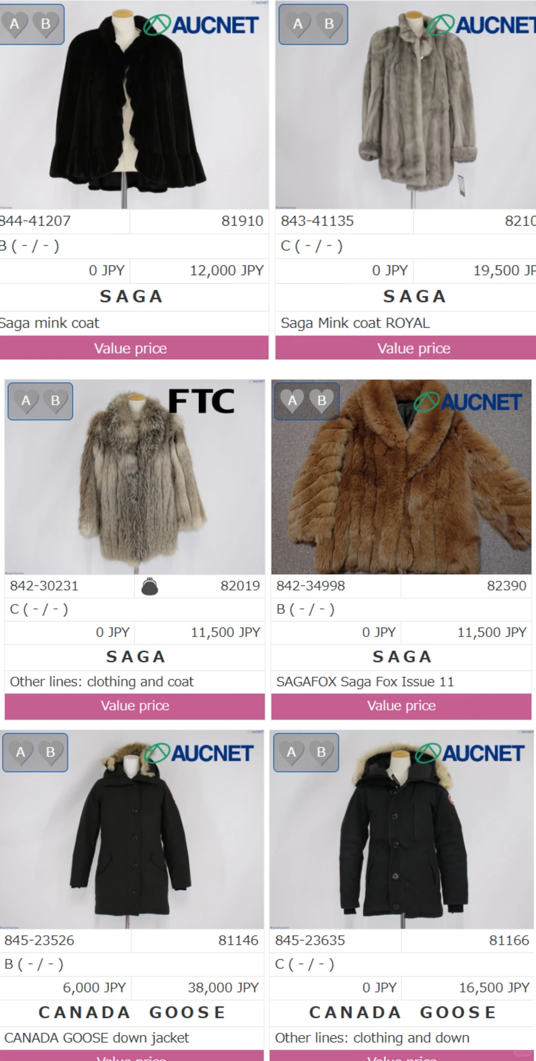 日本中古拍卖会皮草 fur毛皮成交行情