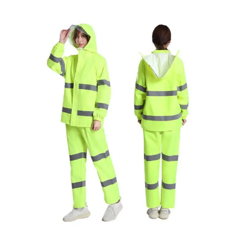 环卫雨衣雨裤套装荧光绿户外反光分体雨衣防