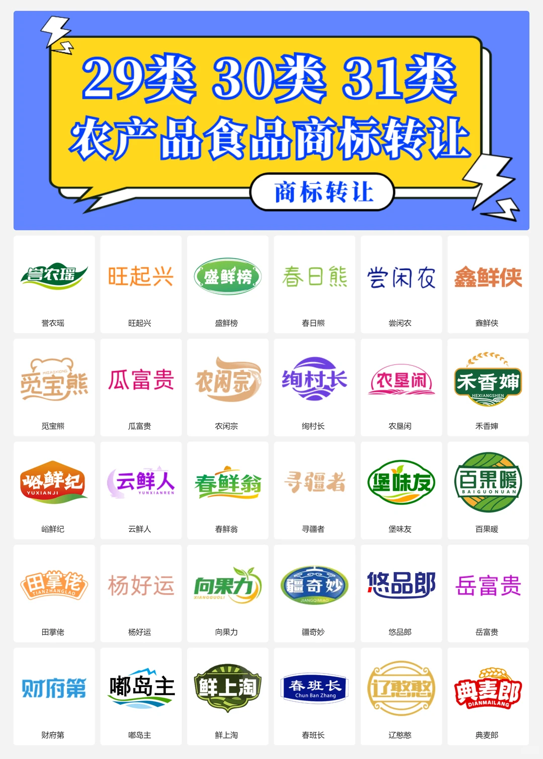 农产品 特产 食品29、30、31类商标转让