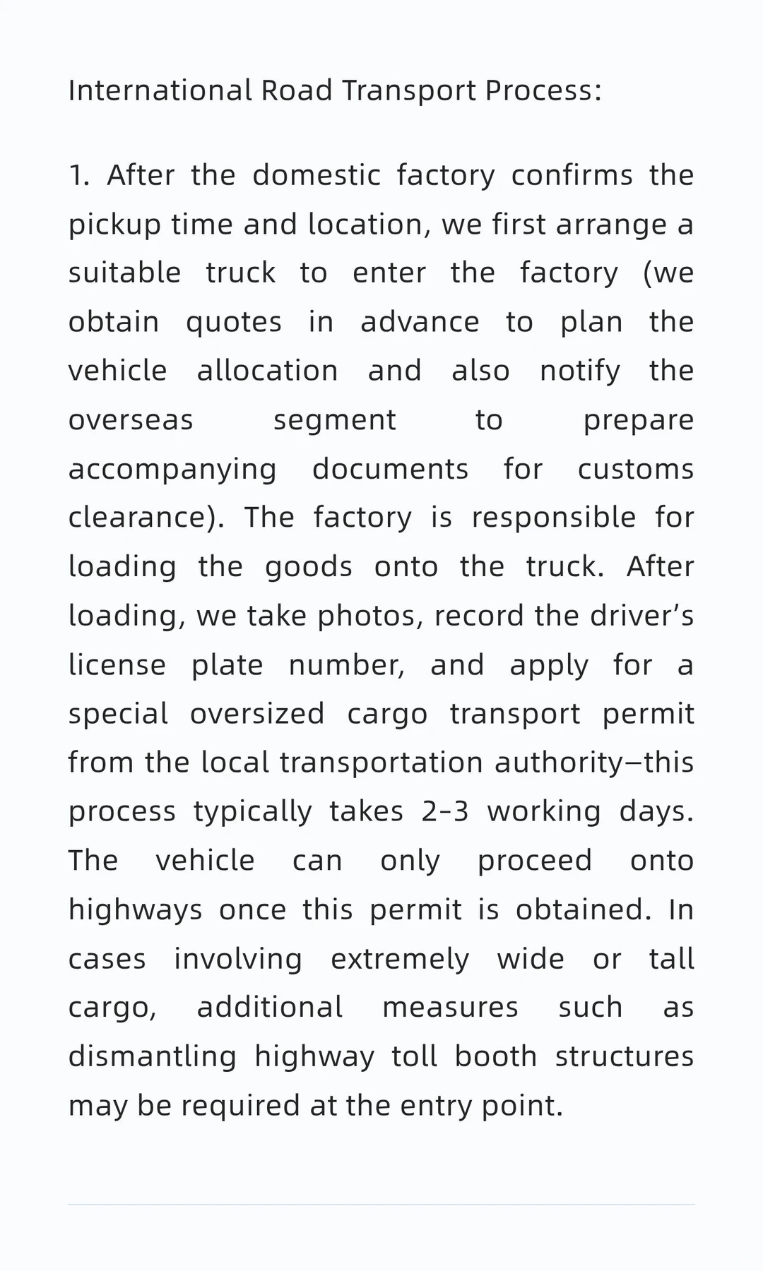 International Road Transport Process: