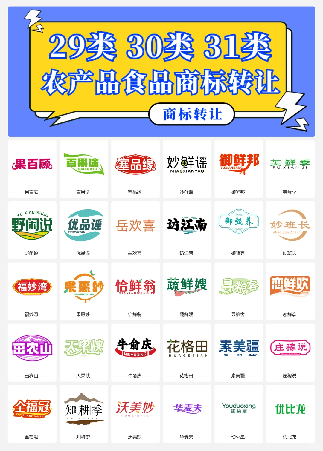 农产品 特产 食品29、30、31类商标转让