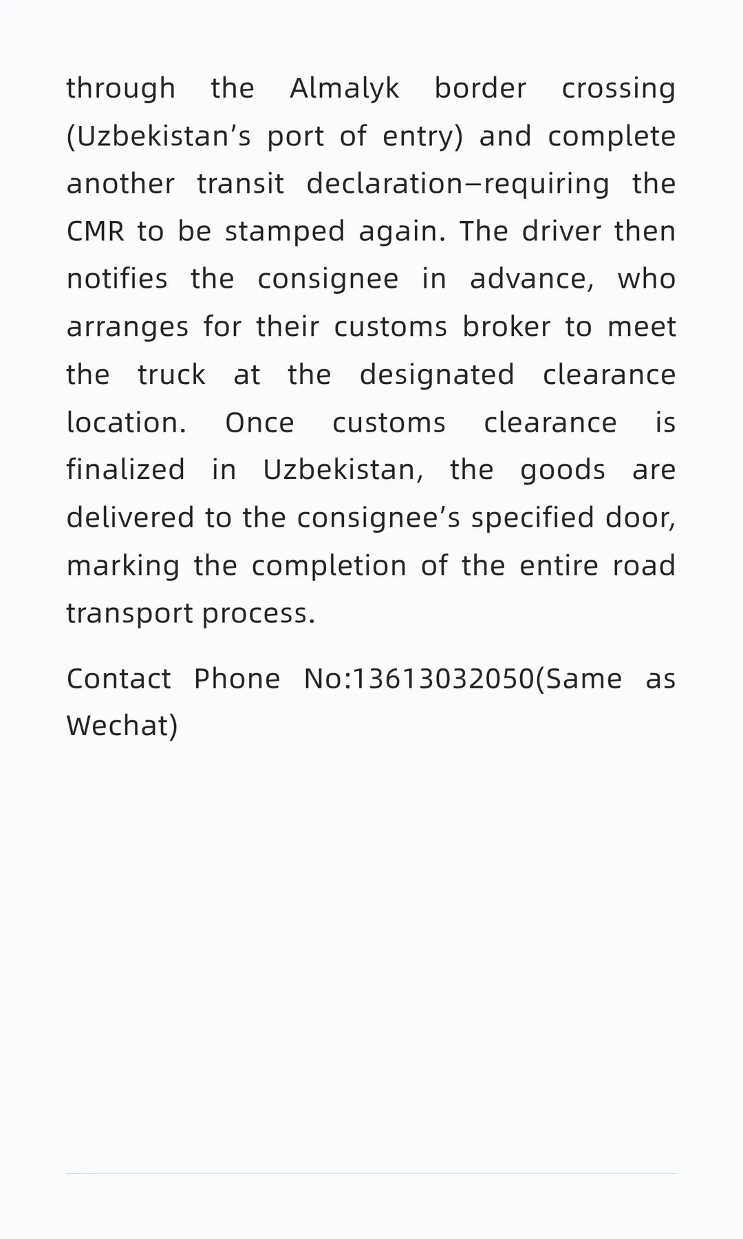 International Road Transport Process: