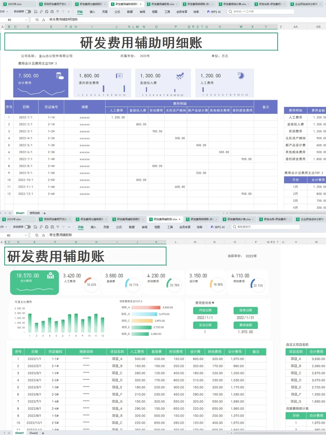 高新技术企业账务处理+辅助账表格模板