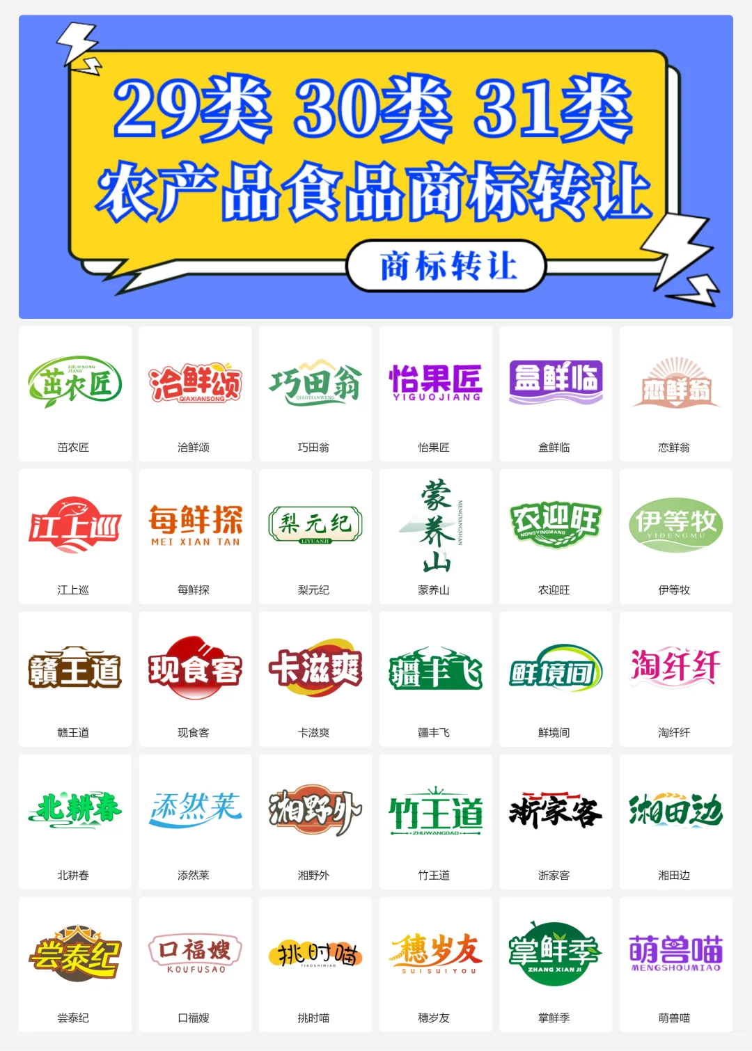 农产品 特产 食品29、30、31类商标转让