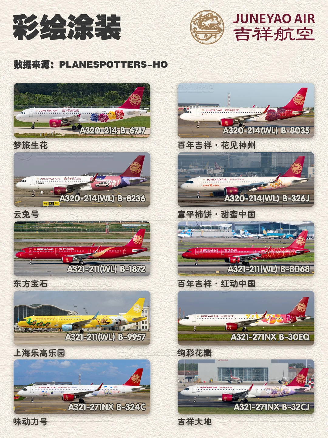 吉祥航空现役机型及彩绘涂装汇总
