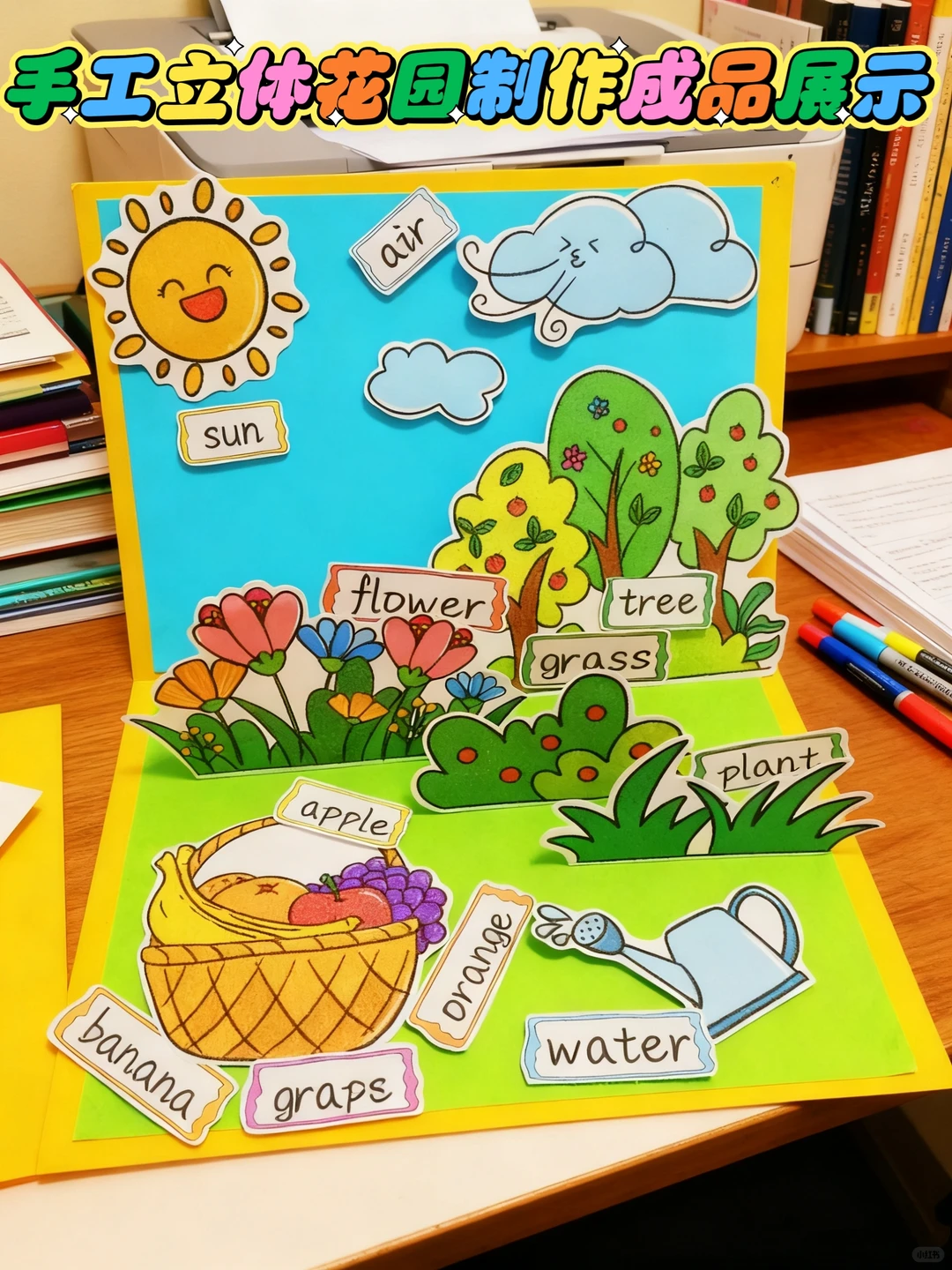 手工立体英语制作手工制品展示线稿可打印