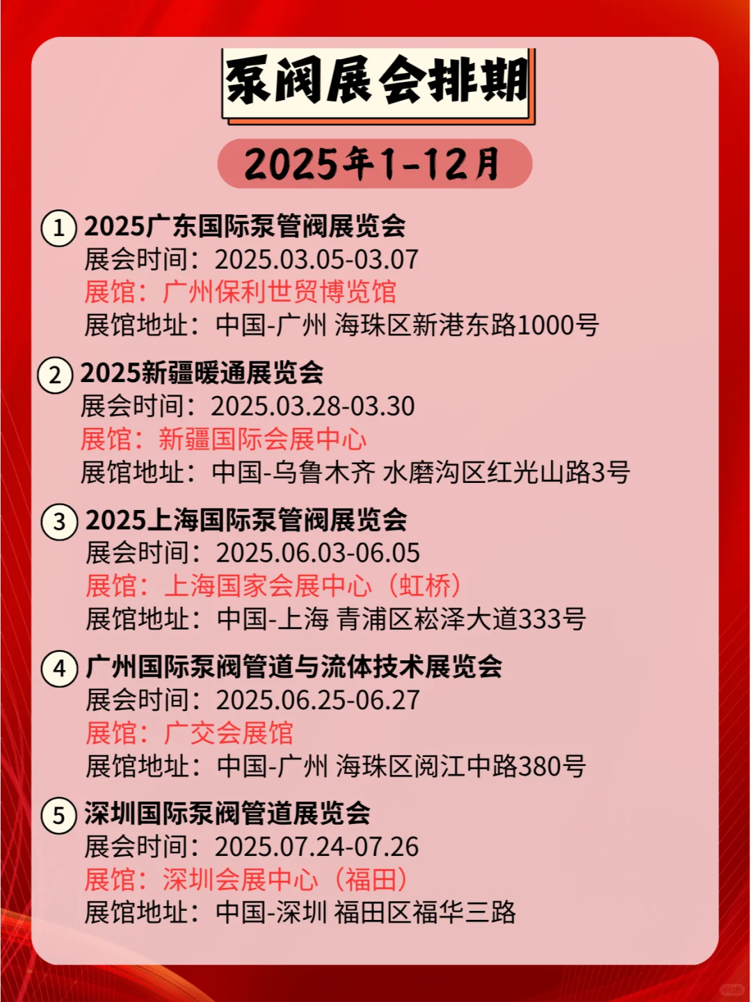 2025年全国泵阀展会排期合集来咯?