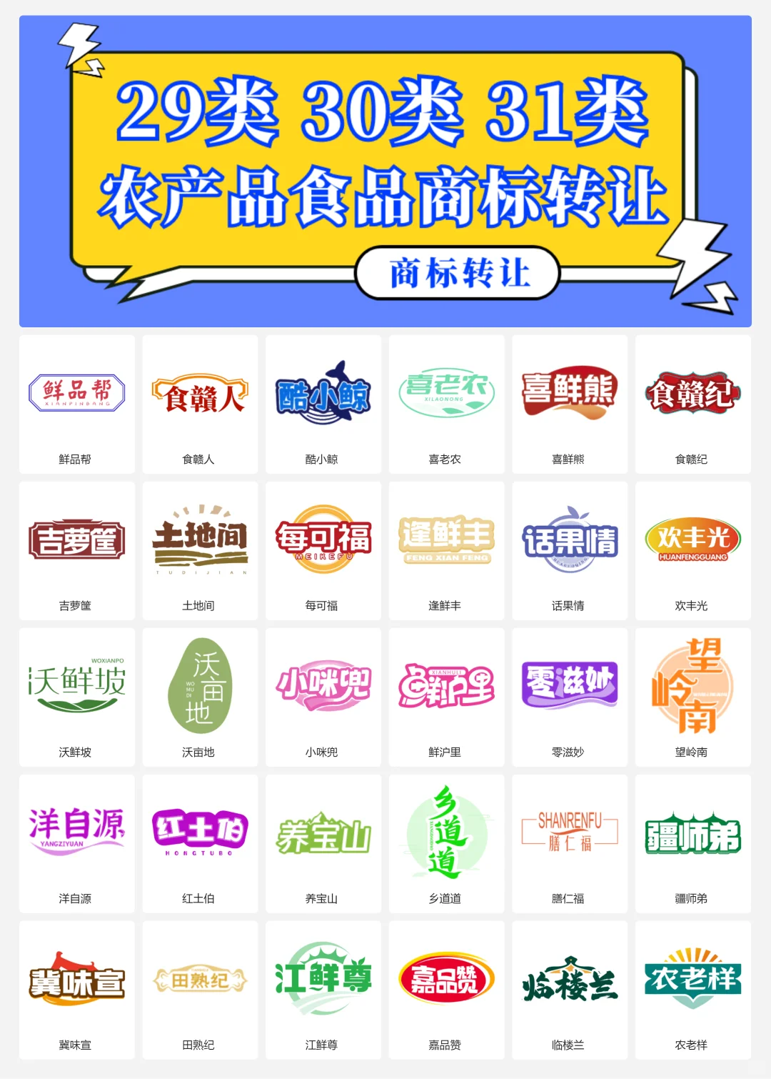 农产品 特产 食品29、30、31类商标转让