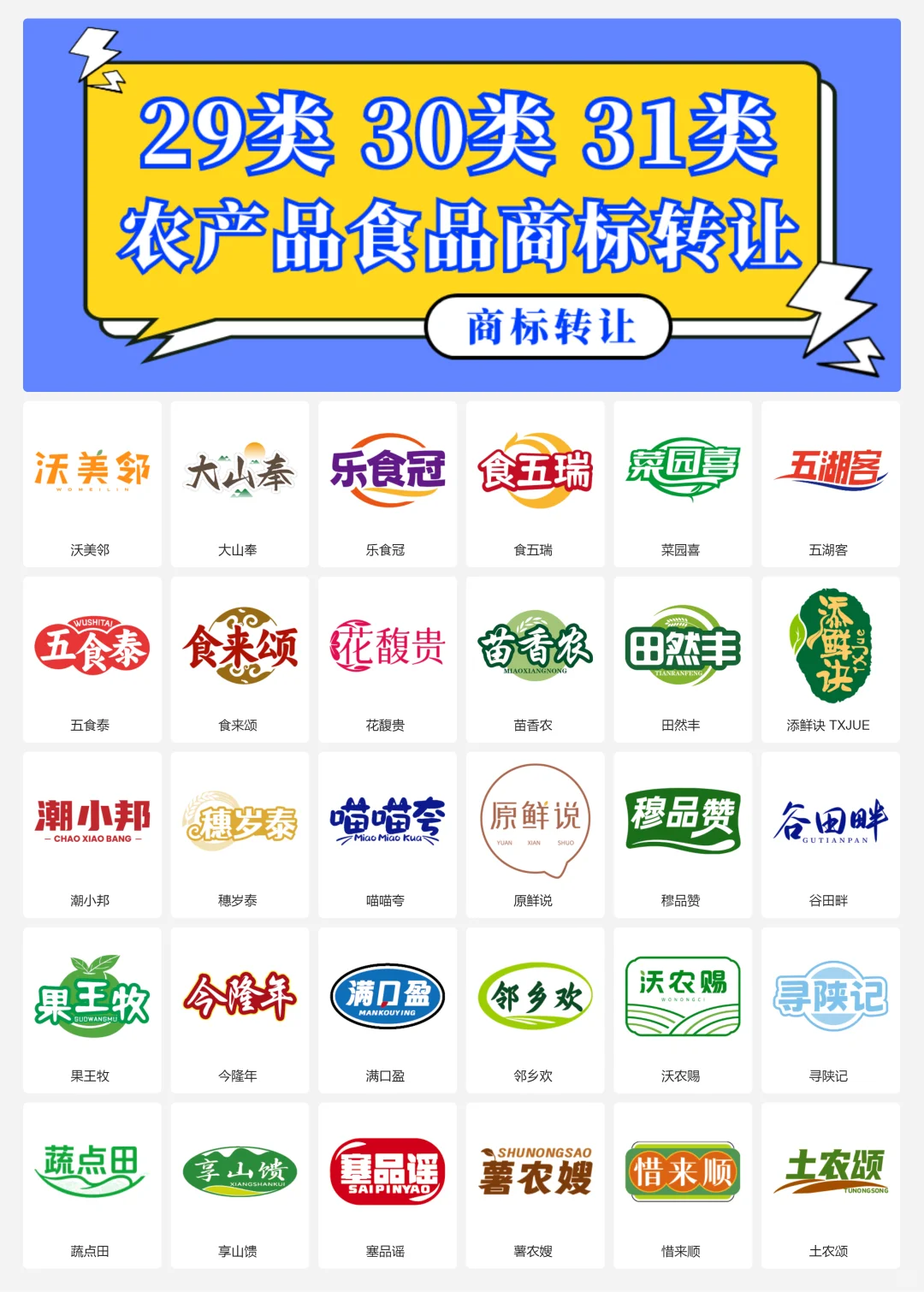 农产品 特产 食品29、30、31类商标转让