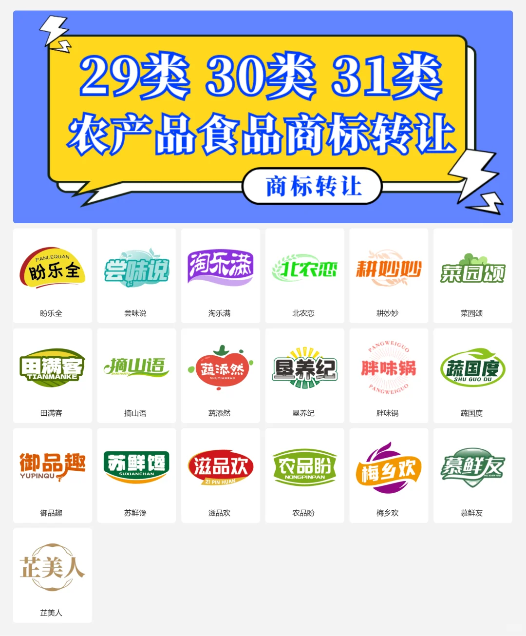 农产品 特产 食品29、30、31类商标转让