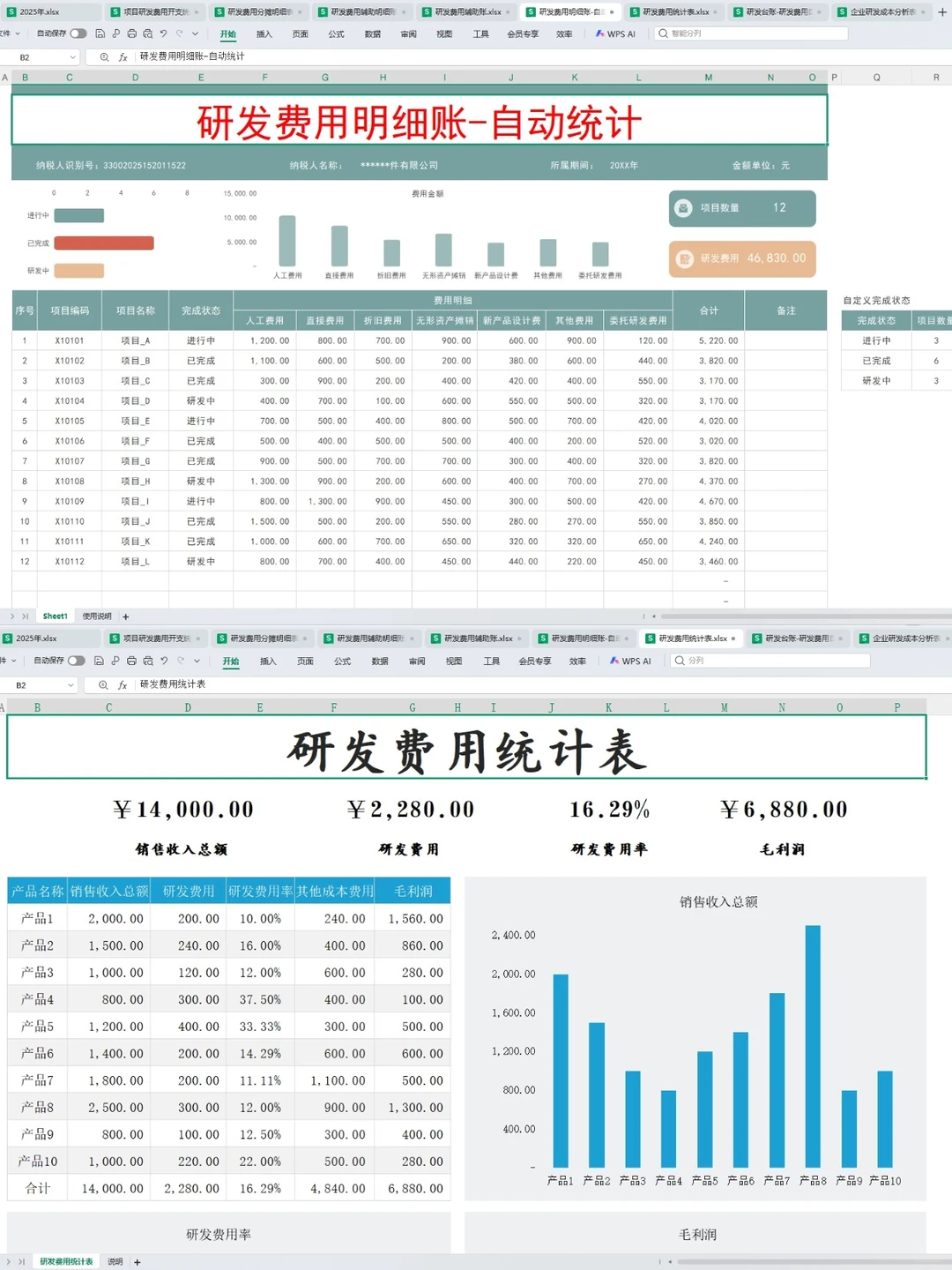 高新技术企业账务处理+辅助账表格模板
