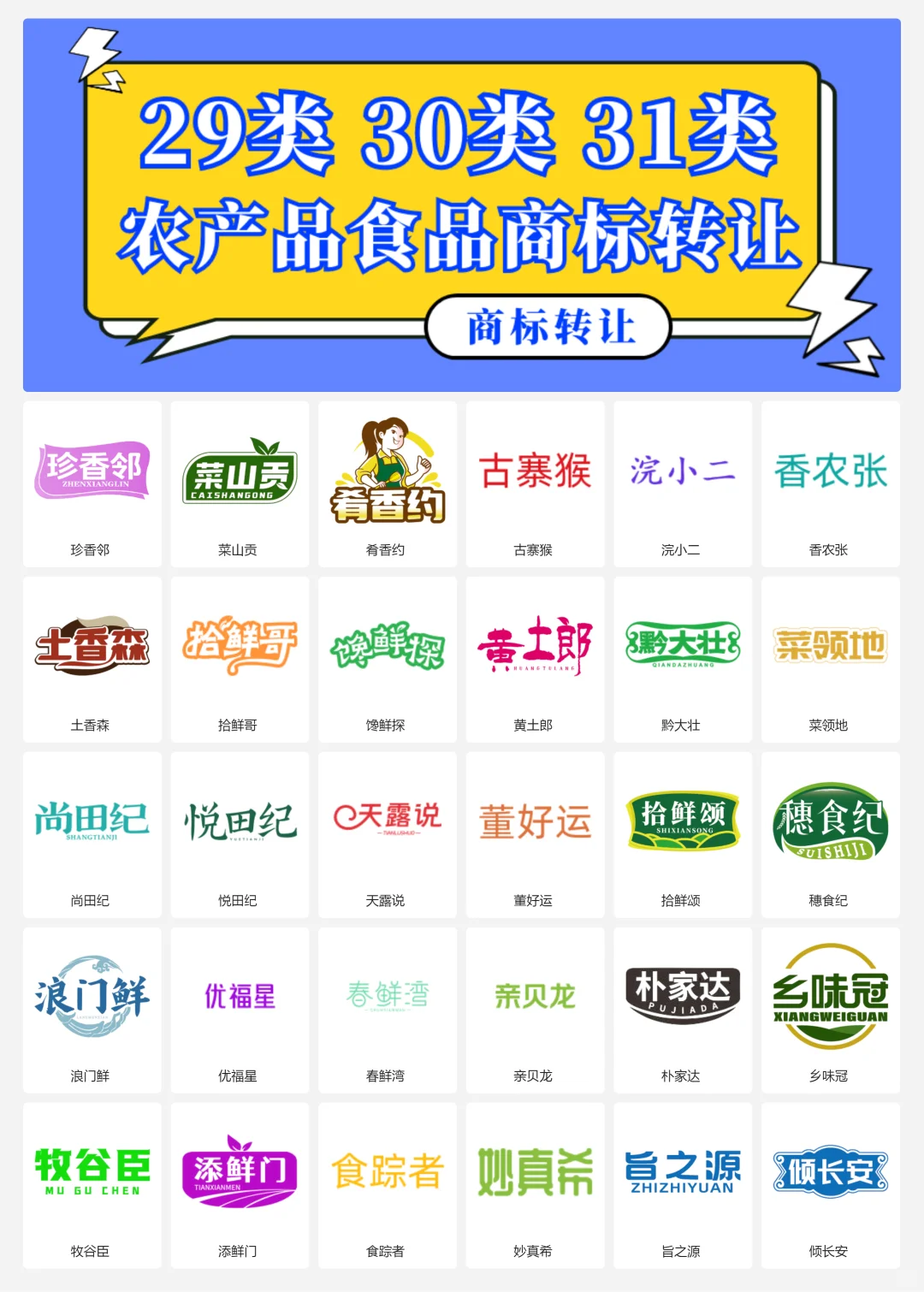 农产品 特产 食品29、30、31类商标转让