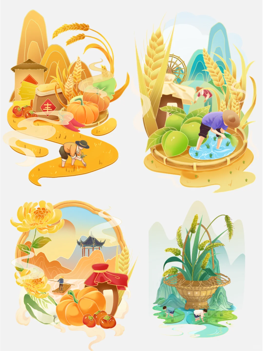 世界粮食日?粮食丰收 插画免抠素材