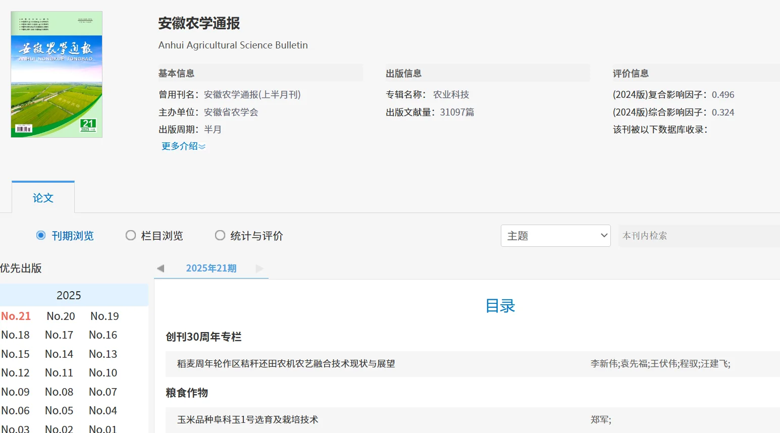 期刊分享《安徽农学通报》