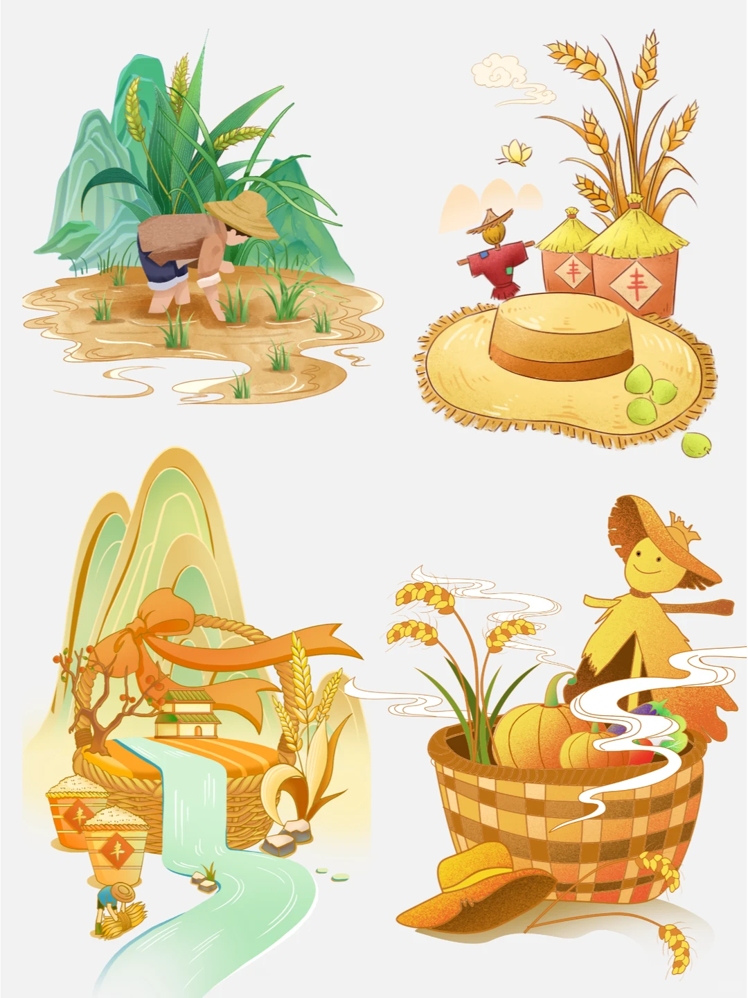 世界粮食日?粮食丰收 插画免抠素材