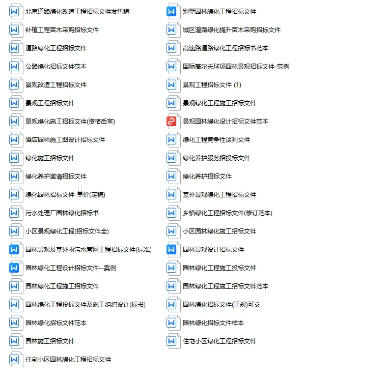 100个工程招标文件建筑、水利、绿化等
