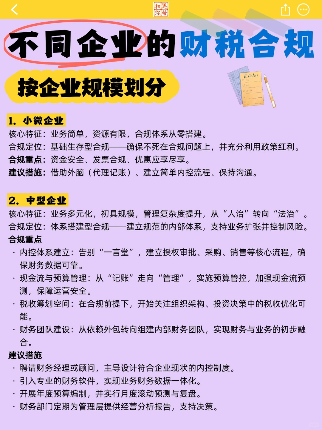不同企业的财税合规（按企业规模划分）