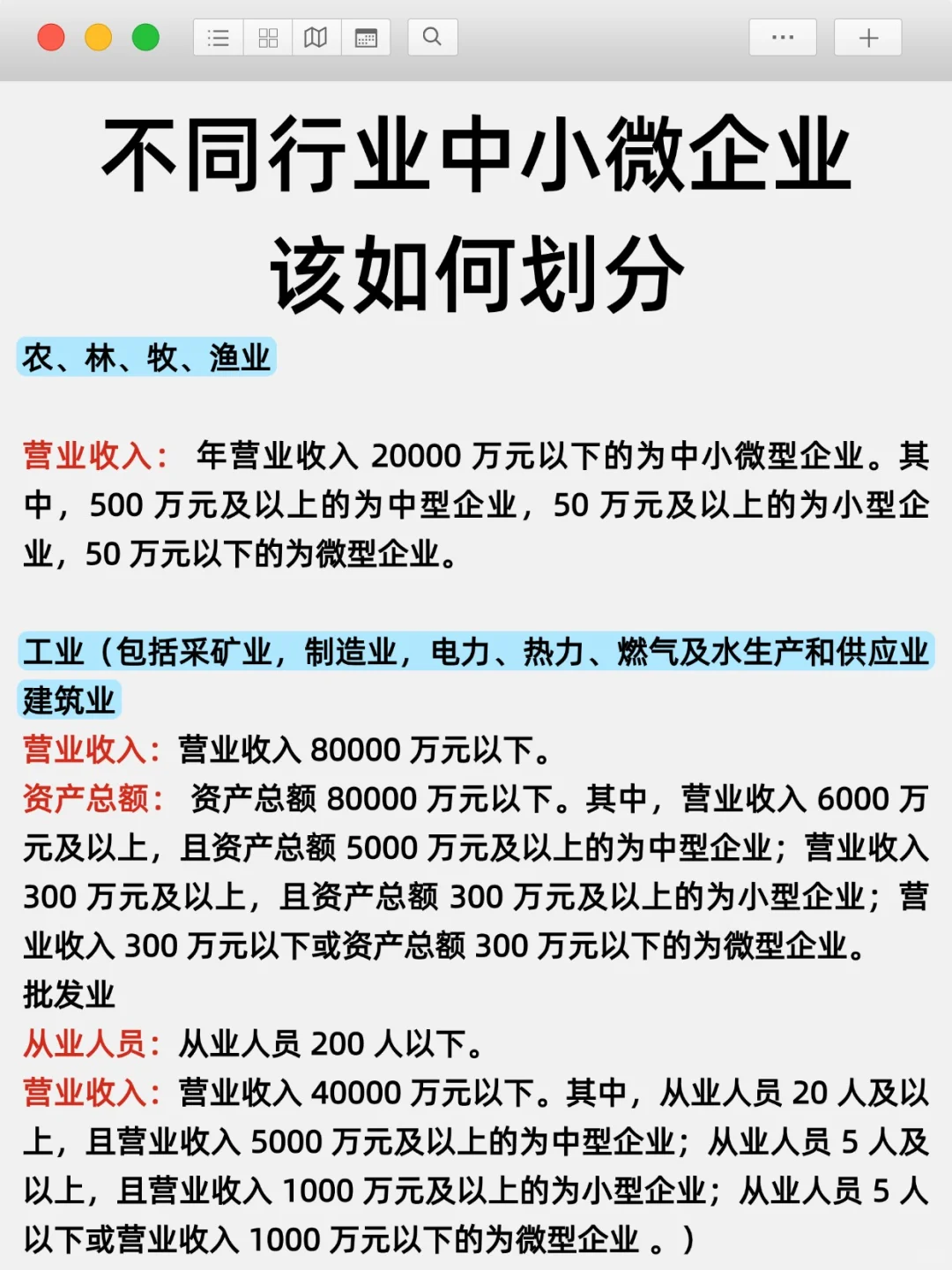 不同行业中小微企业的划分