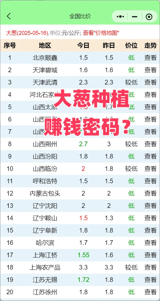 从大葱价格走势分析大葱种植最佳时间密码