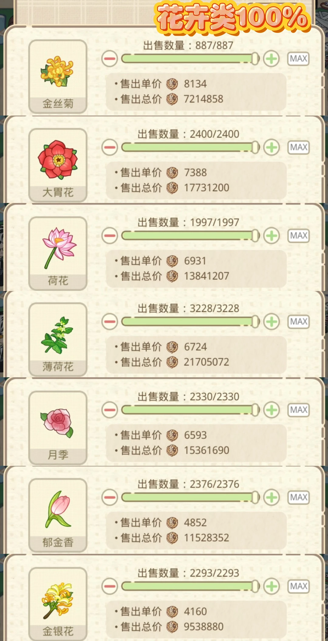 光夜农场花卉水果菌菇增益100%前六位