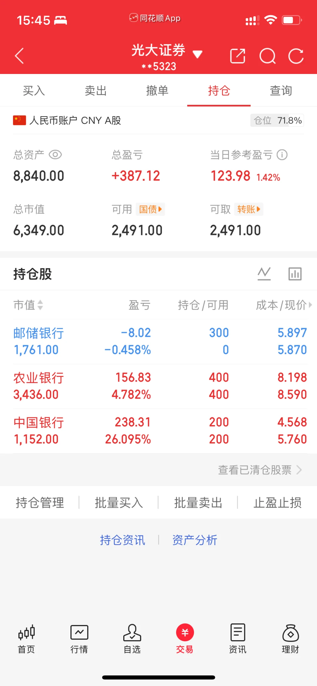 不是，农业银行这么能涨吗！