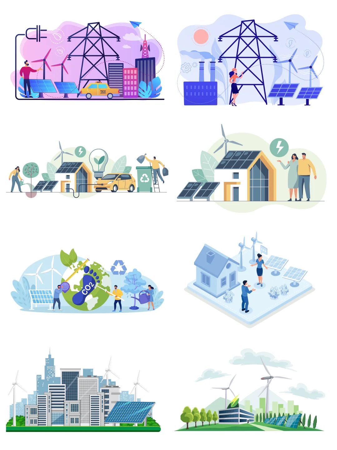 ai矢量素材｜扁平绿色可再生风能环保新能源