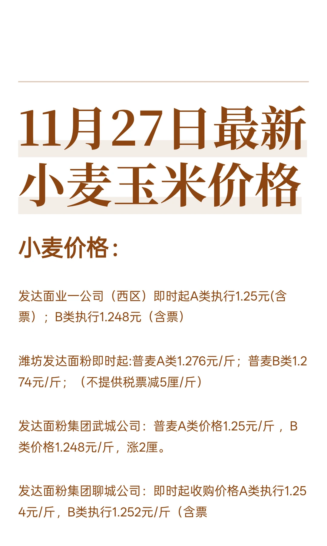 11月27日最新小麦玉米价格