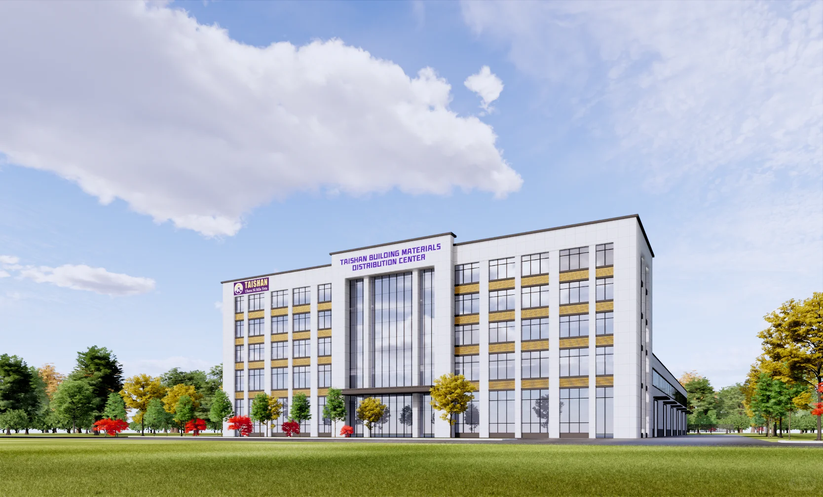 工厂五层办公楼车间火车头厂房外立面效果图