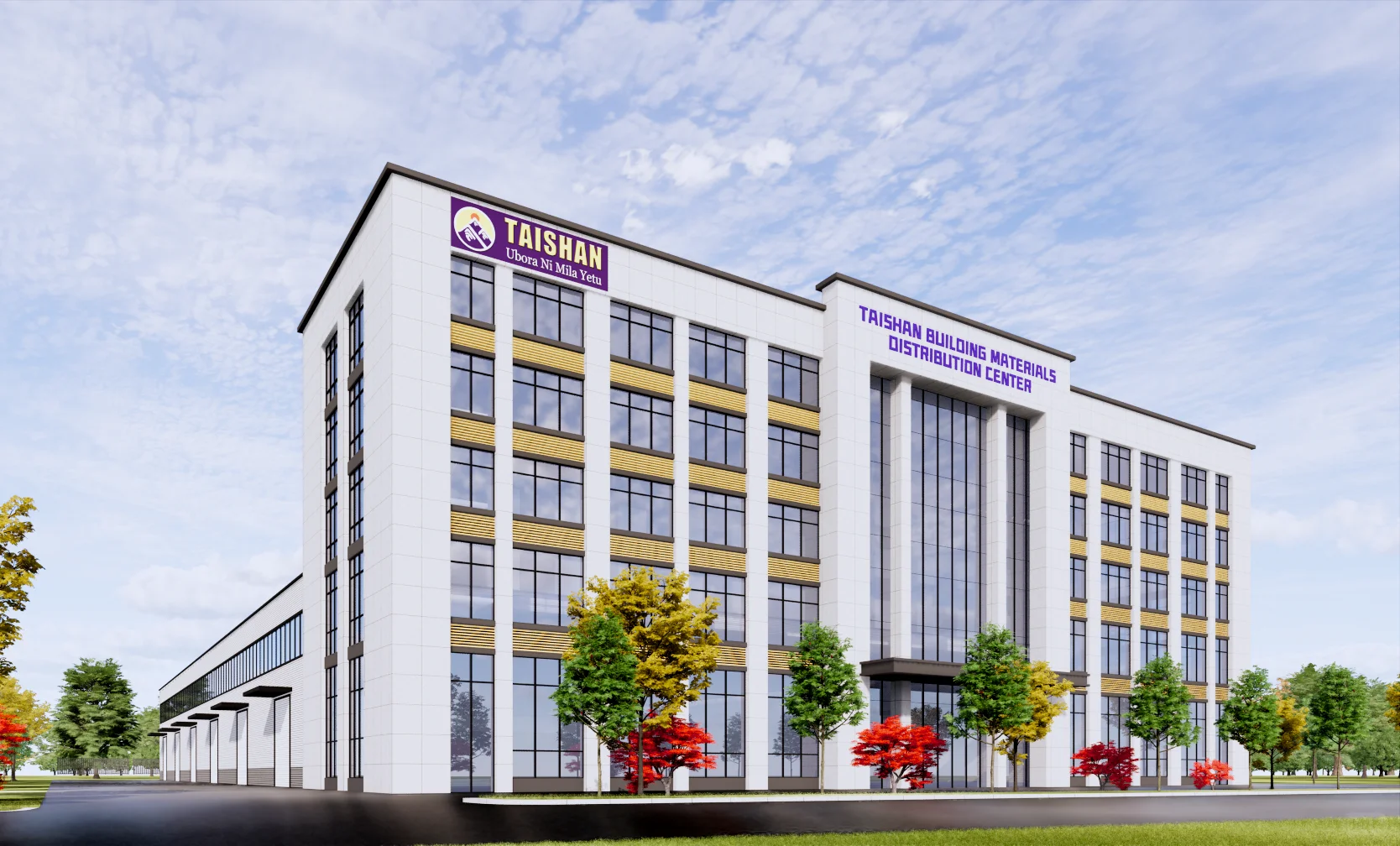 工厂五层办公楼车间火车头厂房外立面效果图