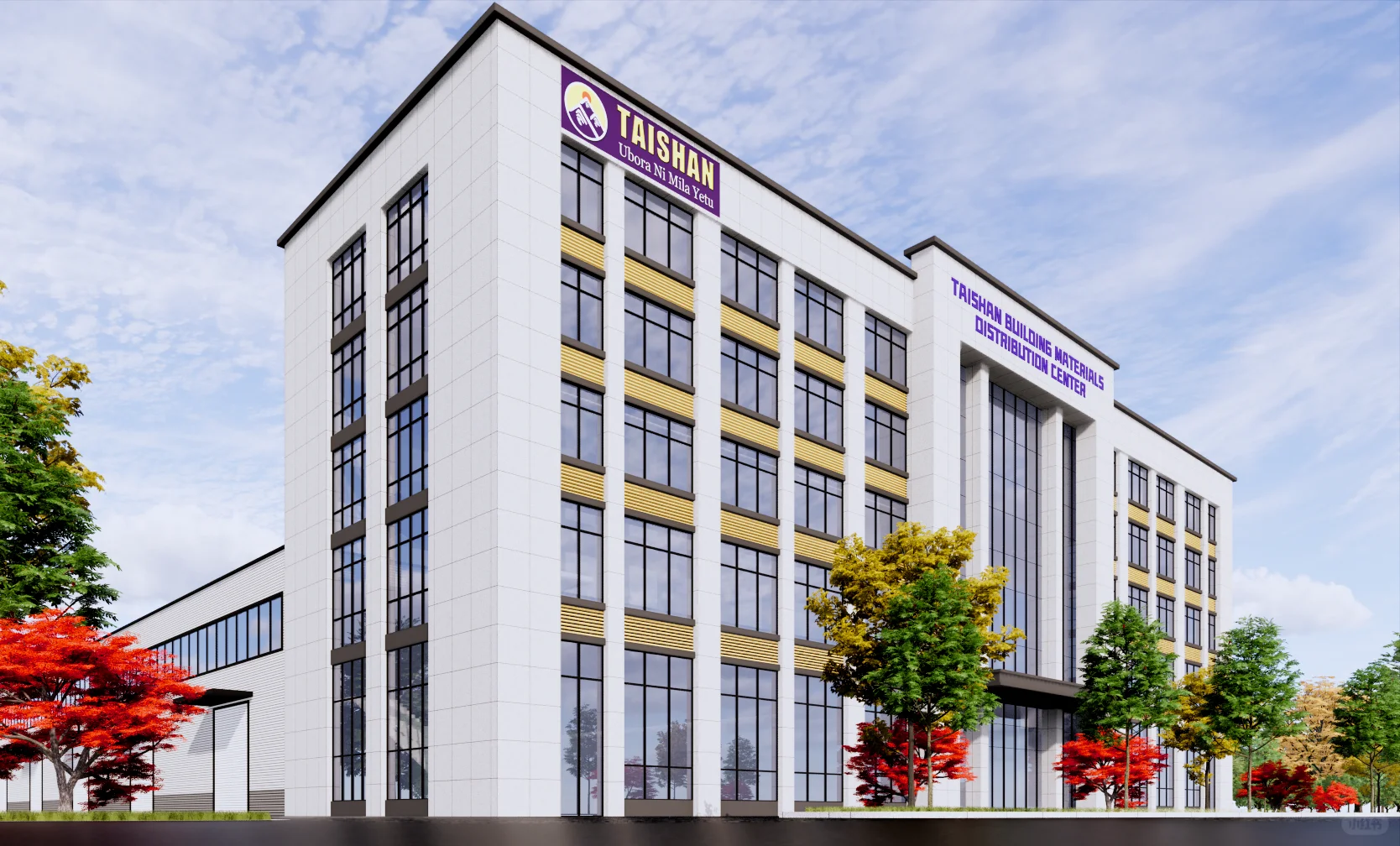 工厂五层办公楼车间火车头厂房外立面效果图