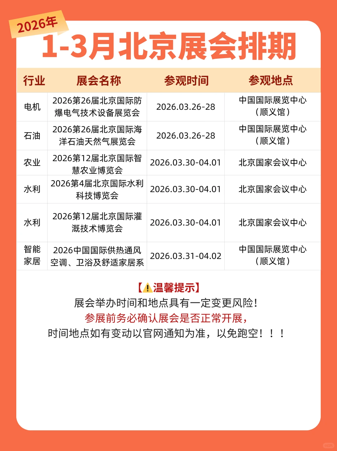 2026年1-3月北京展会排期表请查收