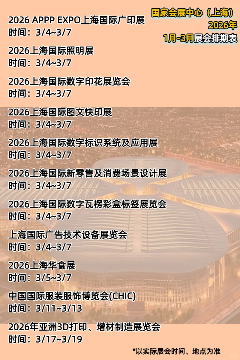 国家会展中心（上海）26年一季度展会排期