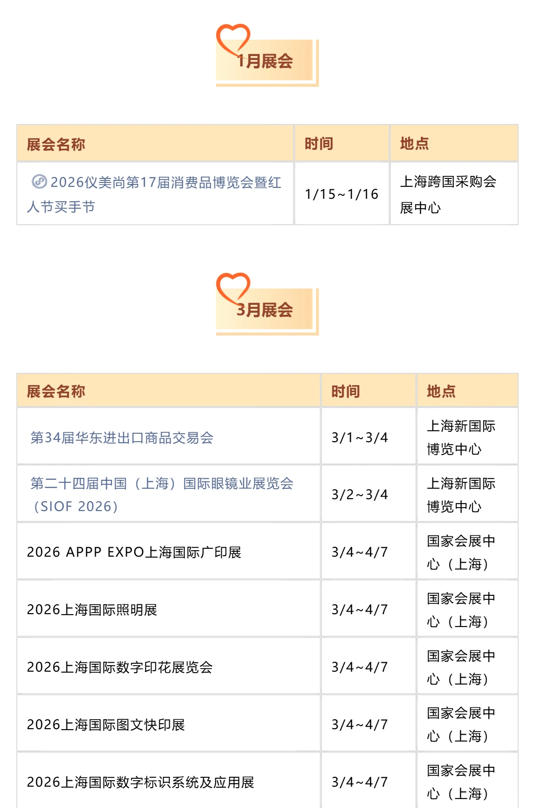 2026上海一季度(1-3月)超100场展会全攻略