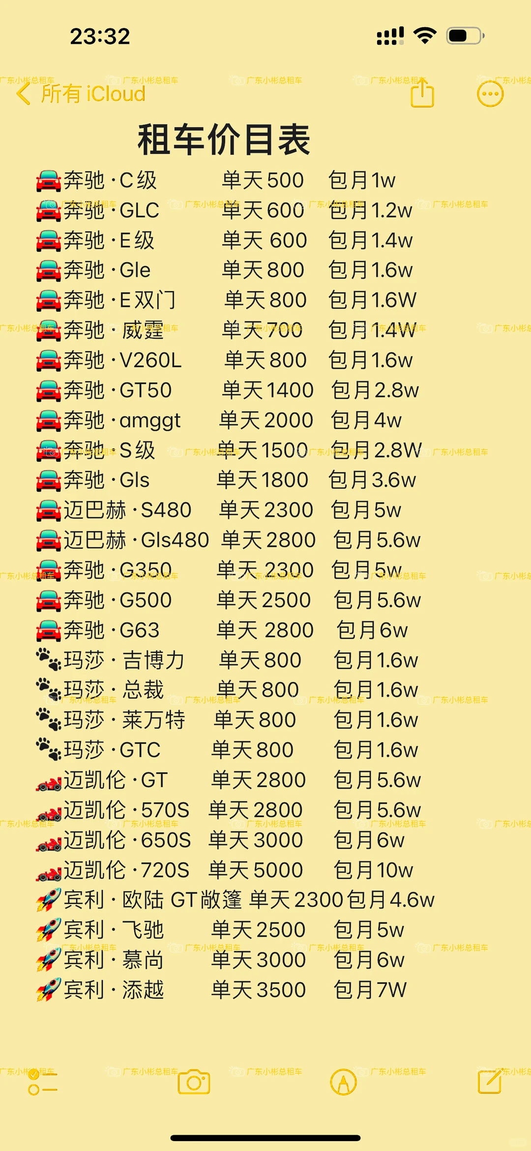 12月租车价格表！欢迎大家前来参考