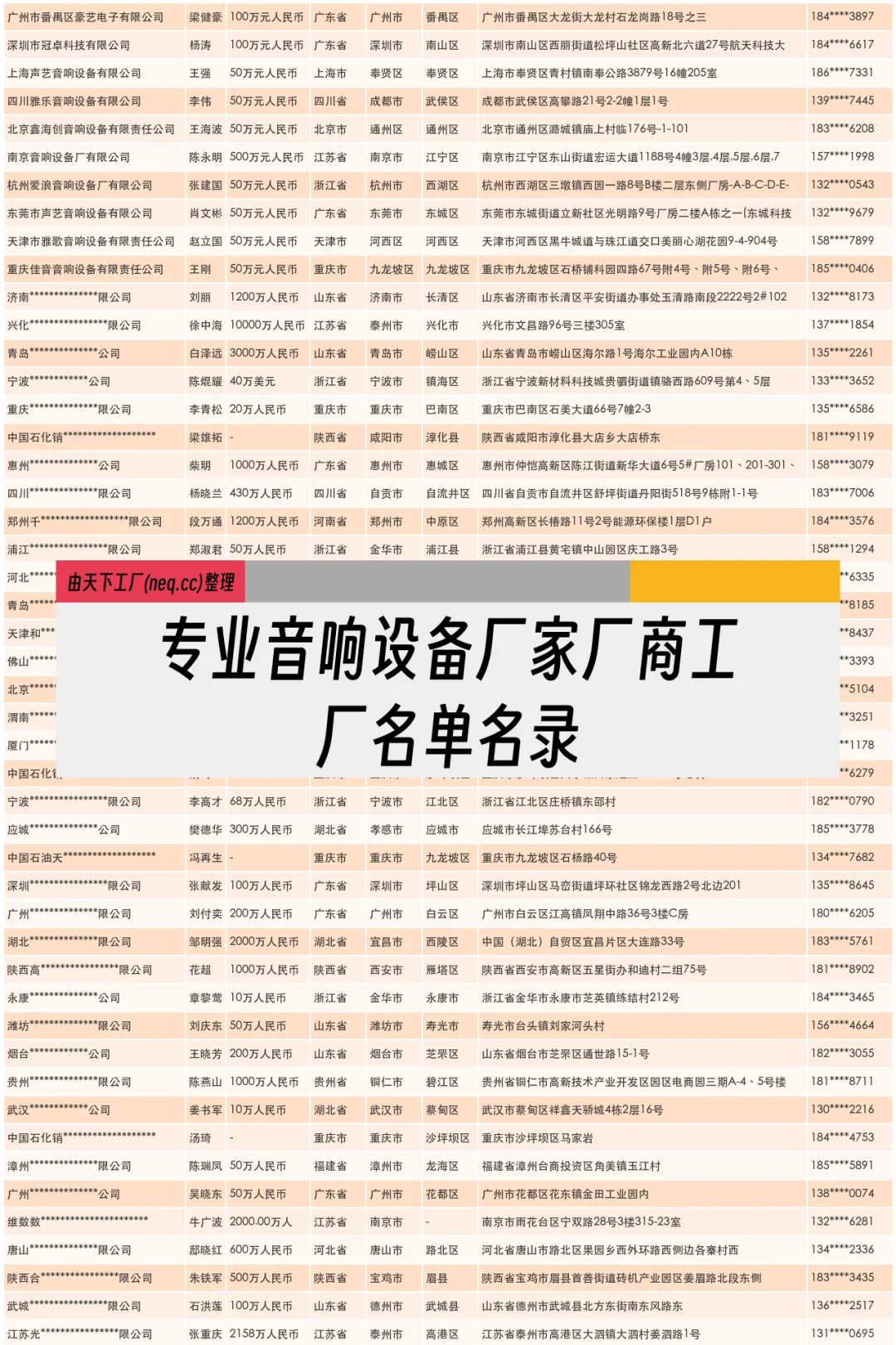 专业音响设备厂家厂商工厂名单名录
