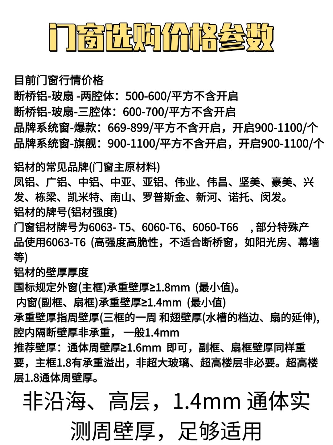 门窗选购价格参数门窗