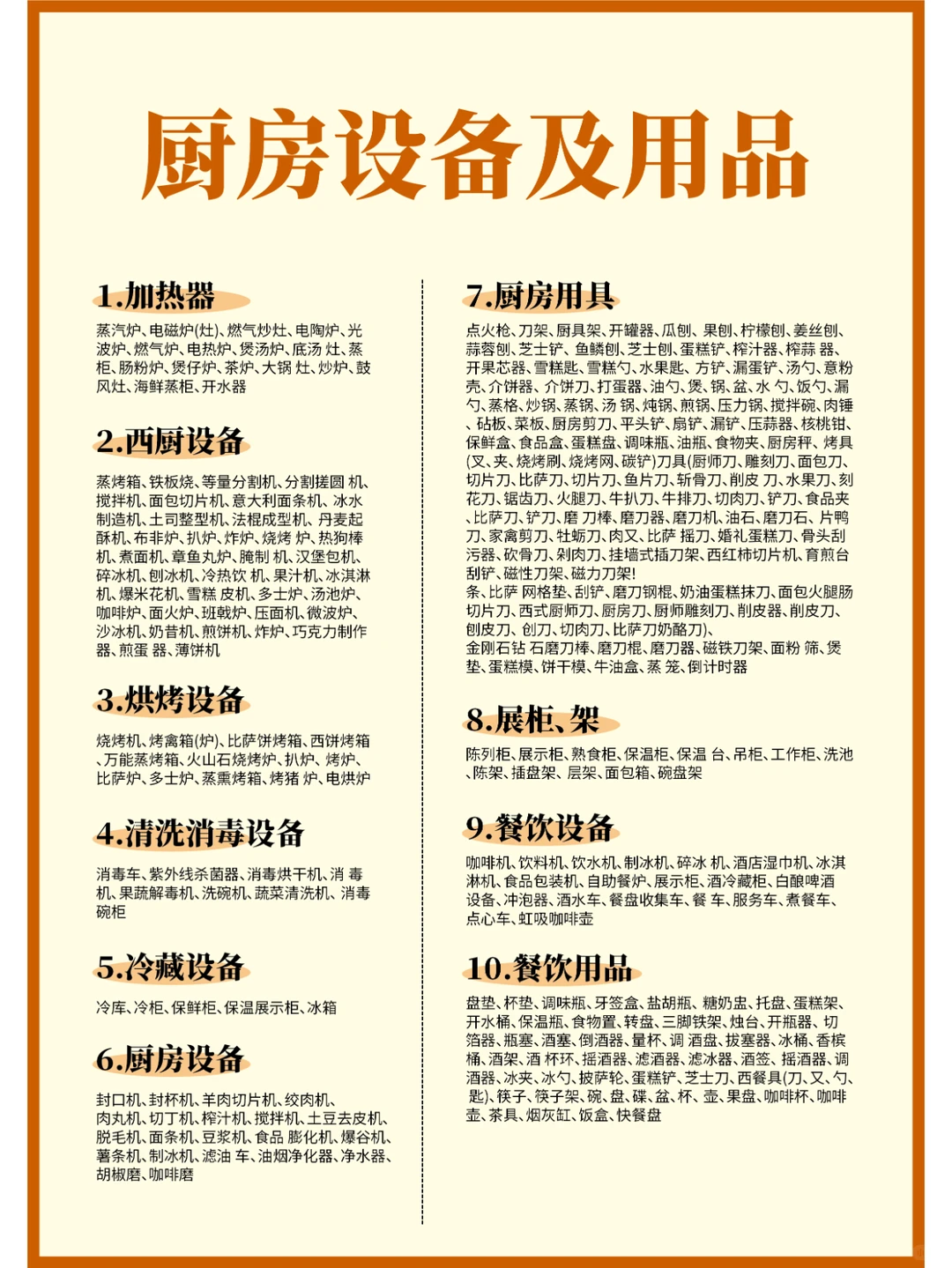 酒店用品区域种类清单