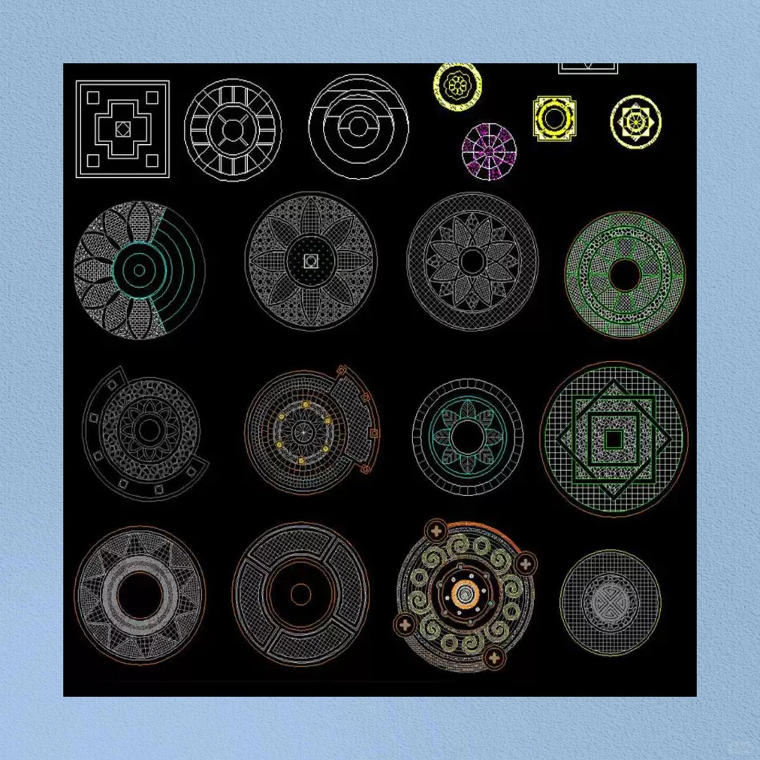 园林景观CAD图库 设计拼花铺装植物立面素材