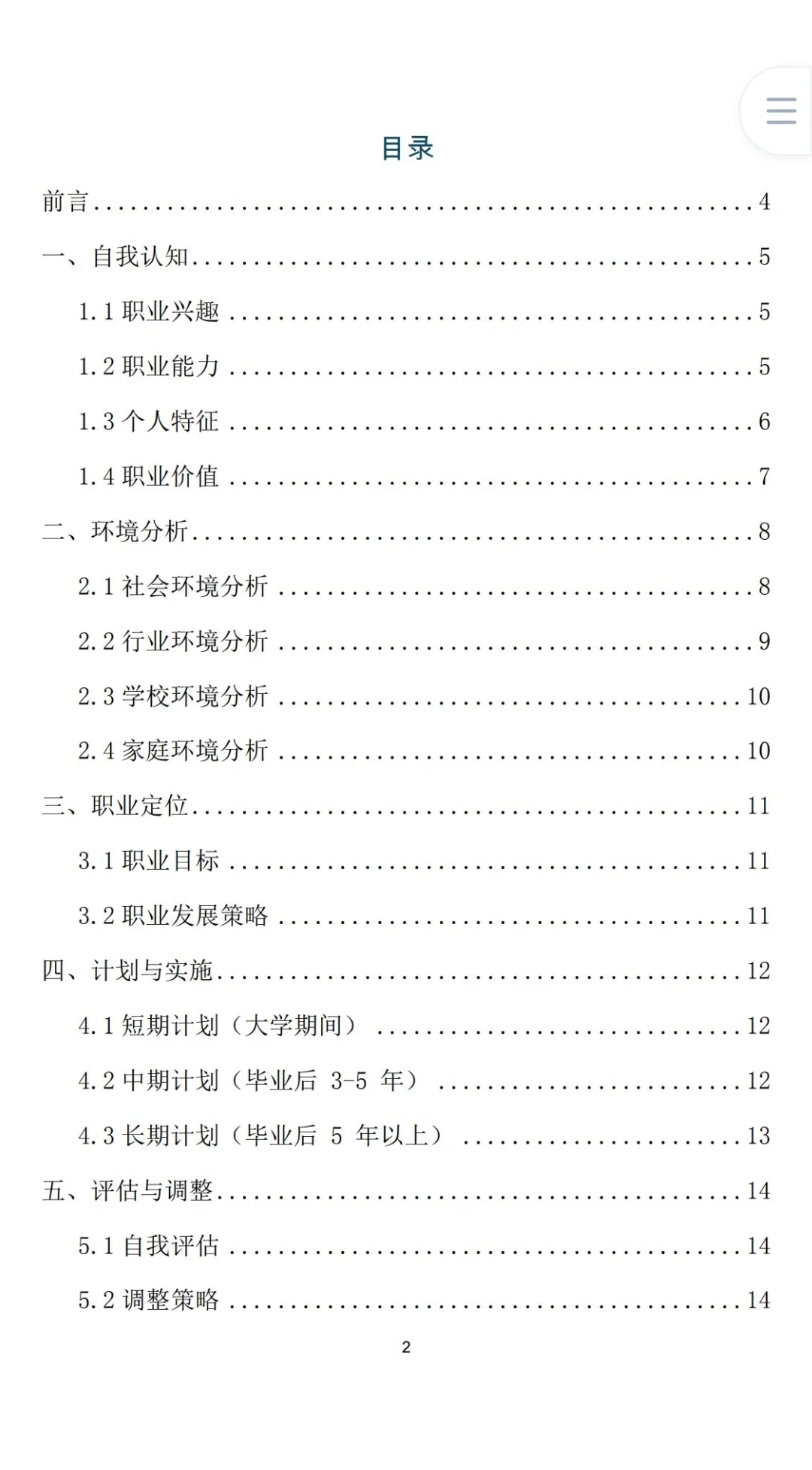 健康管理职业生涯规划书word+PPT