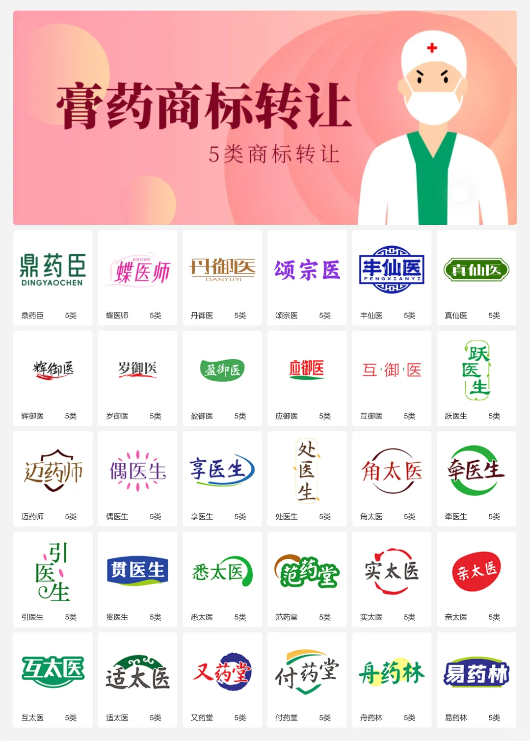 膏药 中医药 保健品商标设计 5类商标转让