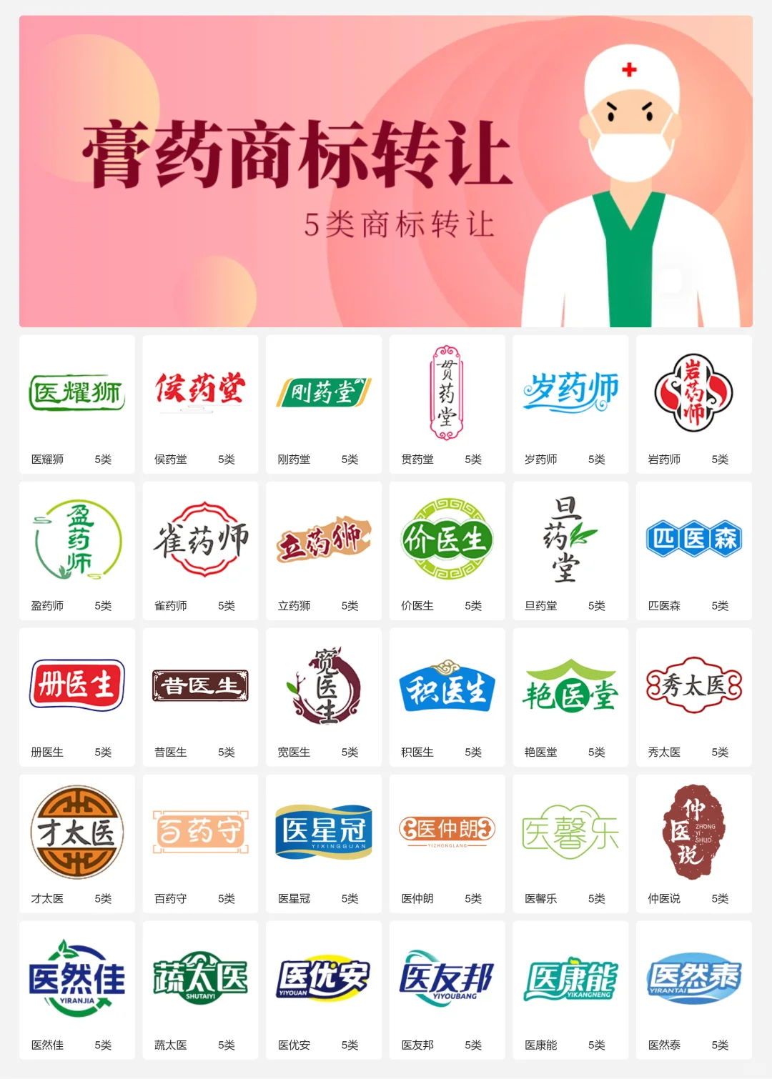 膏药 中医药 保健品商标设计 5类商标转让