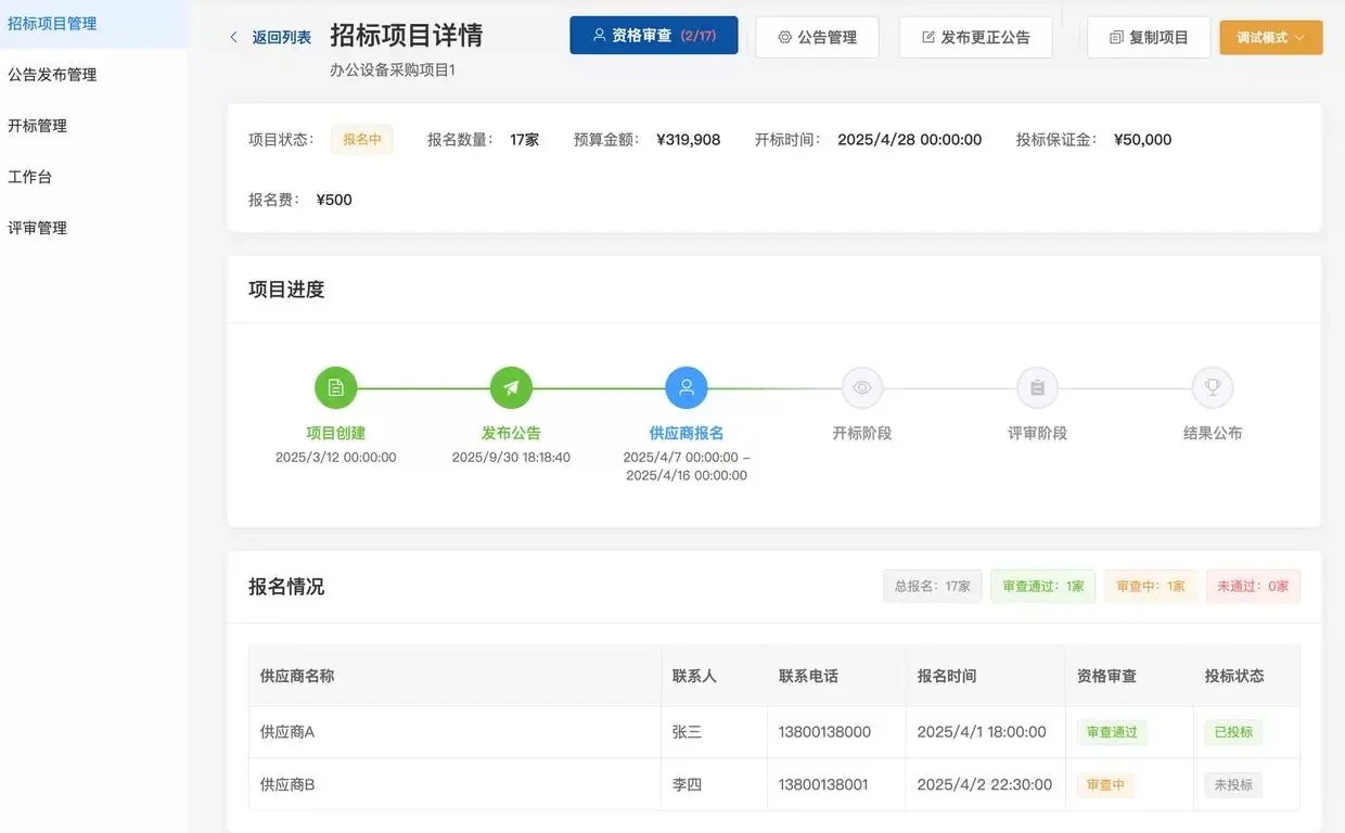 JAVA电子招投标系统，政采企采系统、招标系统