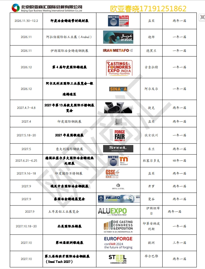 2026-2027行业内国际展会