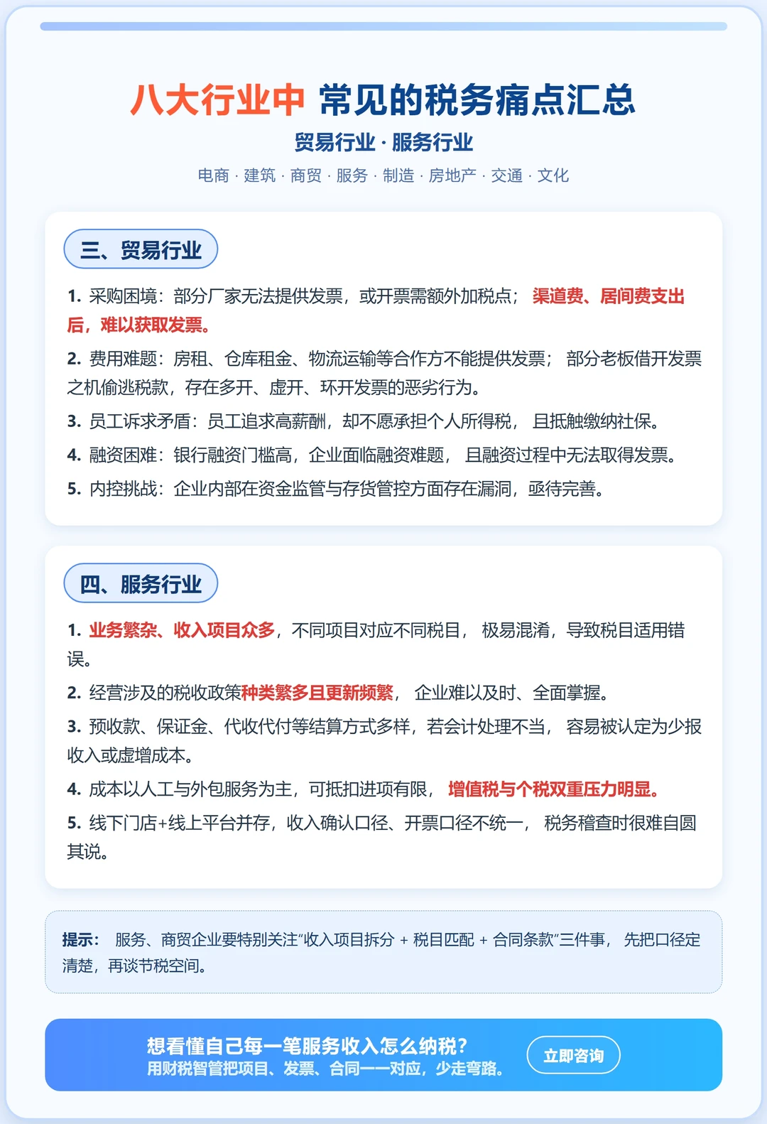 ?八大行业中常见的税务痛点?