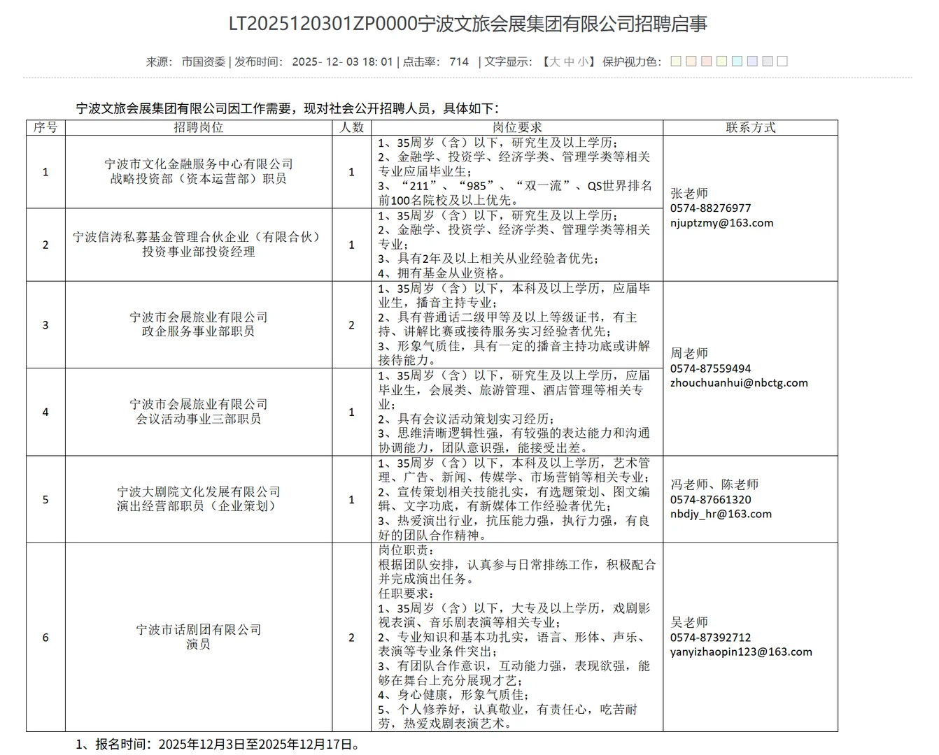 宁波文旅会展集团社招8人