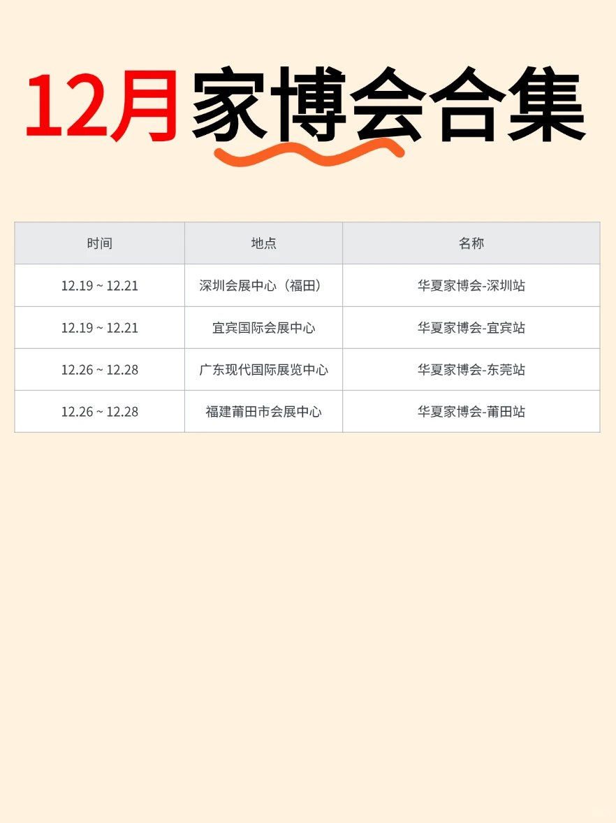 抄作业！12月家博会时间表来袭！