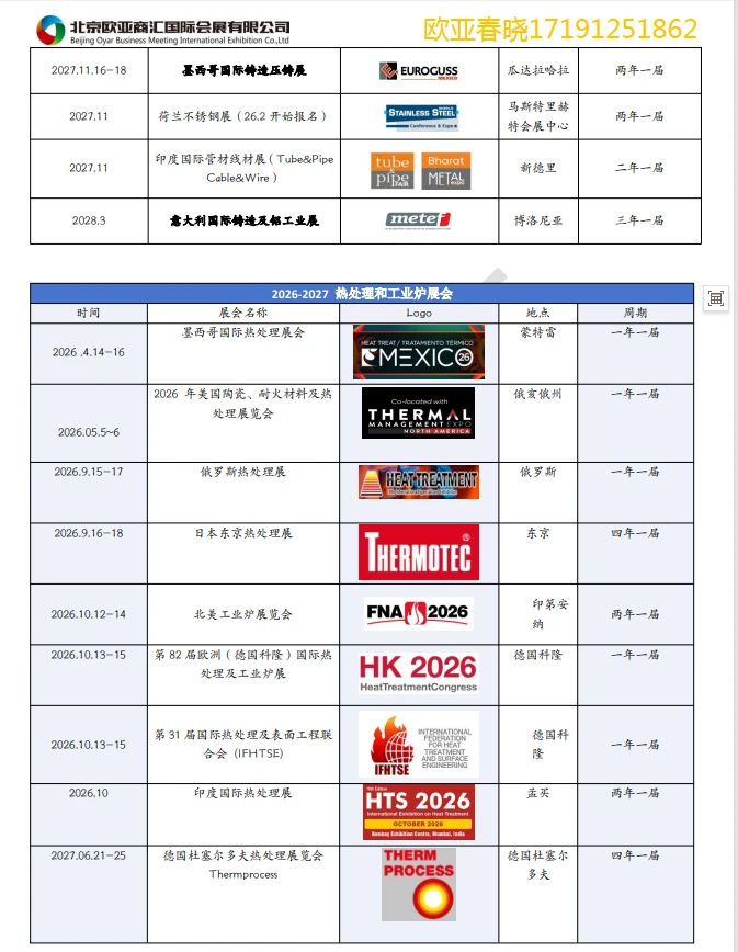 2026-2027行业内国际展会