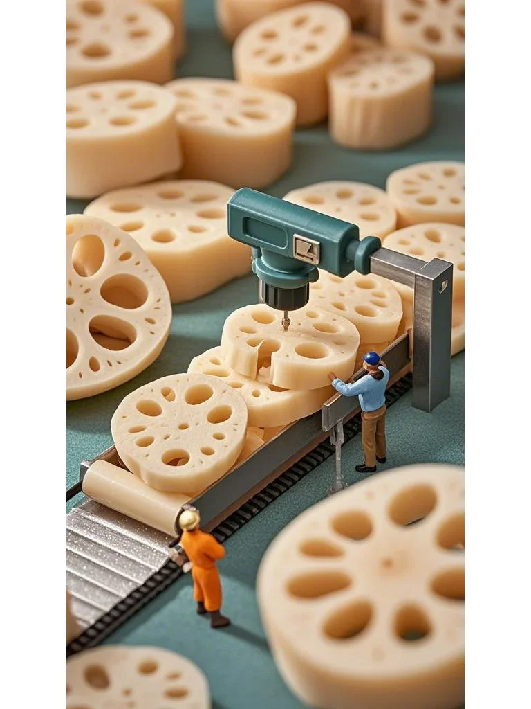 很忙，忙着给藕片打孔