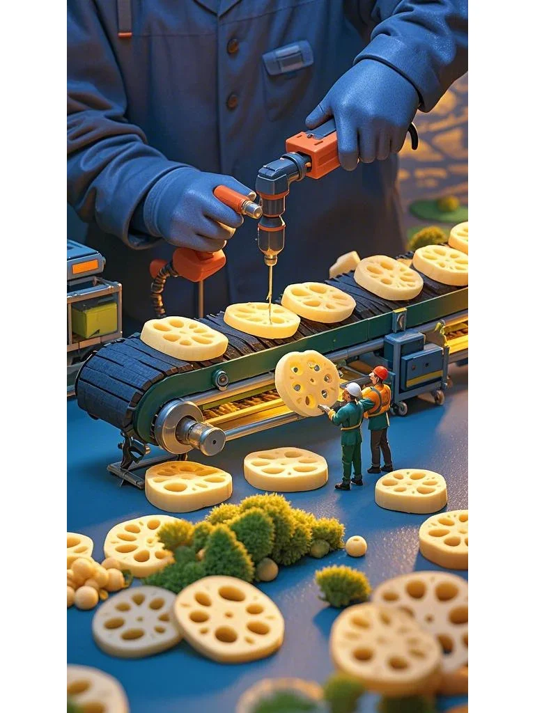 很忙，忙着给藕片打孔